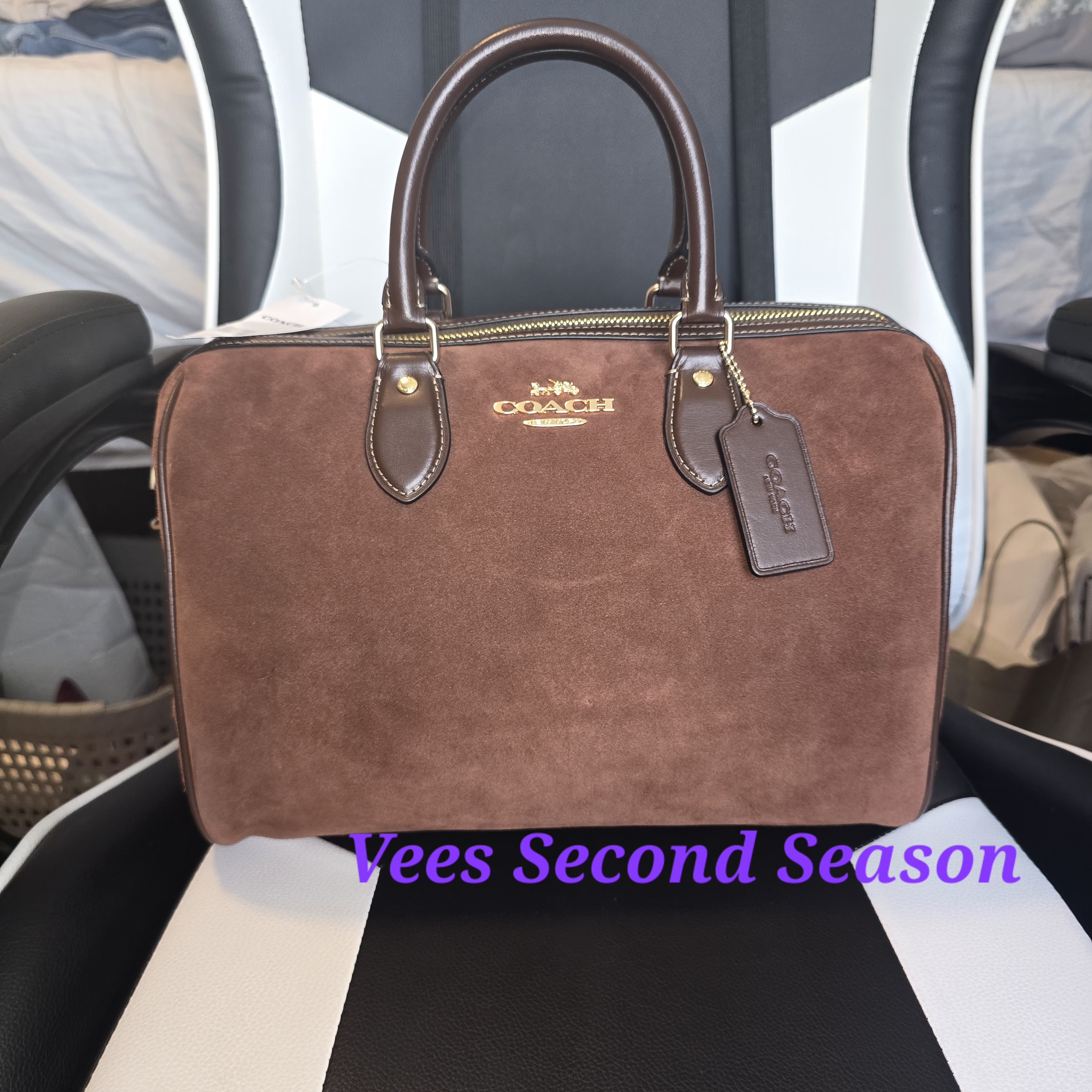 Coach Rowan Large Suede Satchel Bag